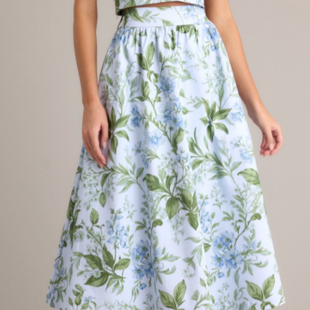 NEW Prosperina Thena Belted Midi Skirt – Blue Lilacs Botanical
